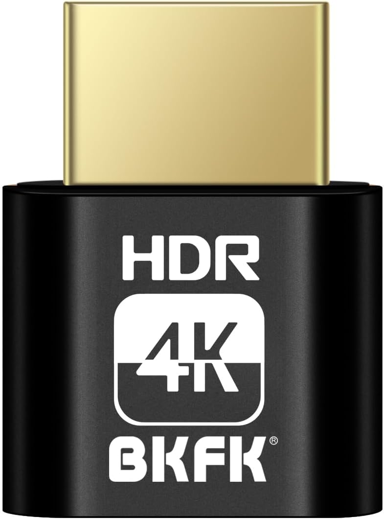 BKFK موصل HDMI وهمي 4K HDR، محاكي EDID لشاشة افتراضية، محول عرض بدون رأس، محول HDMI بدون رأس، HDMI وهمي، يدعم حتى 4K@60Hz، 1080@120Hz (4K-HDR-1P) - Image 1